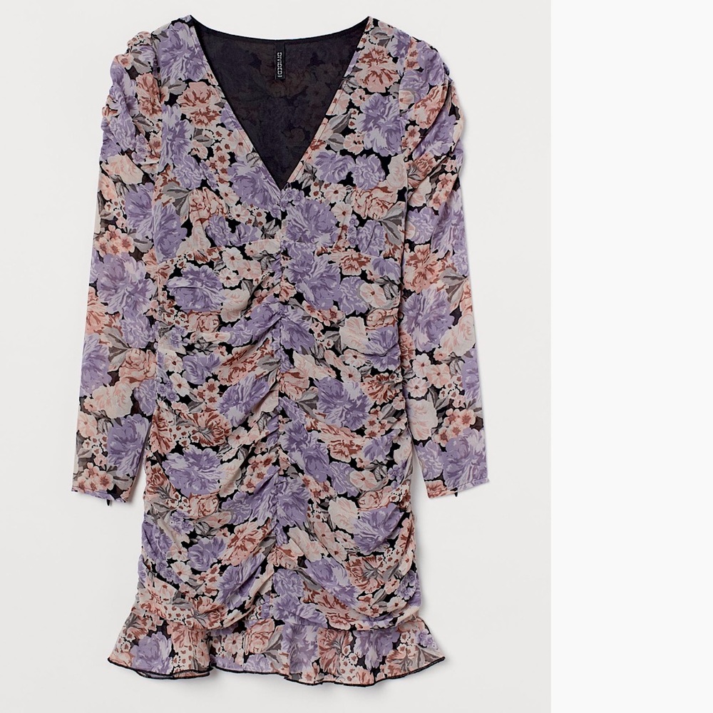 H&M floral Draped Chiffon Dress size L NWT